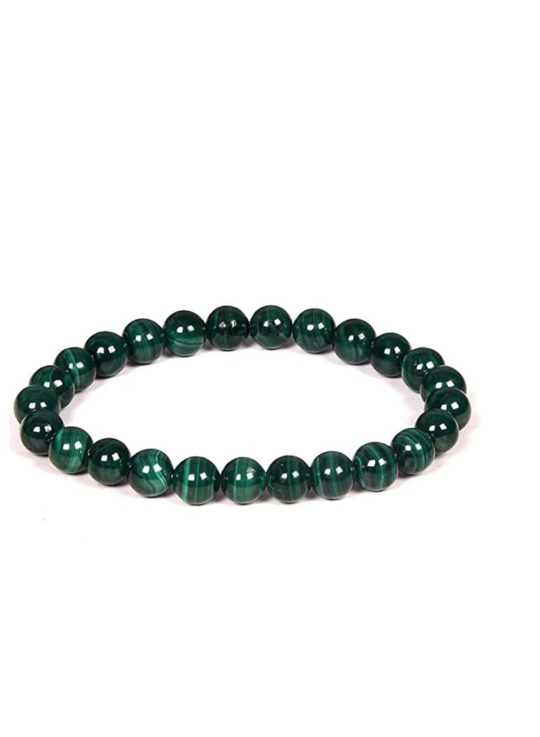 REBUY Malachite Bracelet Natural Crystal Healing Bracelet Gemstone Jewelry Beaded Stone Bracelet for Men & Women, Color Green, Bead Size 8 mm, Lab Certificate - Image 1