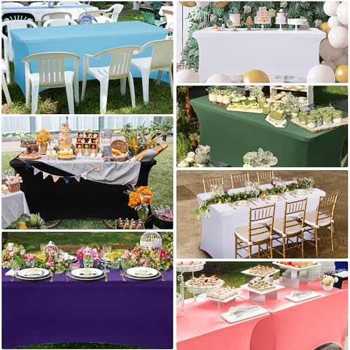 Obstal 6ft Stretch Black Spandex Table Cloth for Standard Folding Tables - 2 Pack Universal Rectangular Fitted Tablecloth Protector for Wedding, Trade Show, Vendor Stand - Image 2