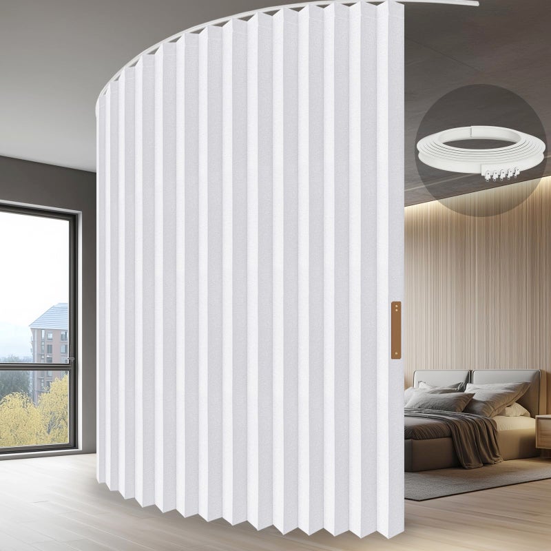 جيلرون فاصل غرفة قابل للطي مع نظام مسار مثبت على السقف تركيب بسيط أبيض 100 عرض × 96 طول عبوة من 1