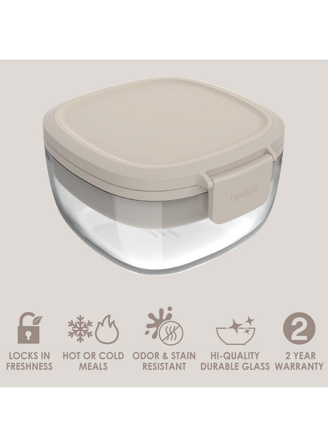 Bentgo Glass All-in-One Salad Container - Large 61-oz Salad Bowl with Lid, 4-Compartment Bento-Style Tray, 3-oz Sauce Container, & Reusable Fork - Dishwasher, Microwave, & Oven Safe (White Stone Tan) - Image 3