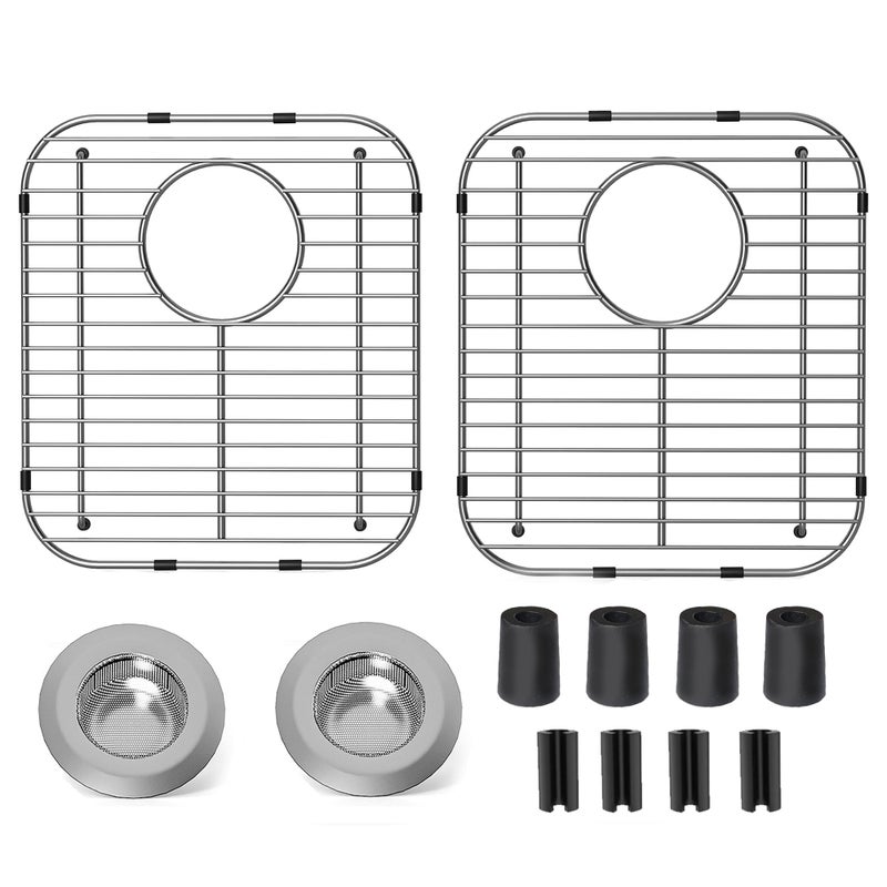 SUZLON 2Pack Stainless Steel Kitchen Sink Grid,13.2" x 11.6" x 1.2" Sink Protectors With Rear Drain Hole,Sink Rack for Bottom of Sink, Anti-rust Metal Sink Bottom Grid With 2Pack Sink Strainers - Image 1