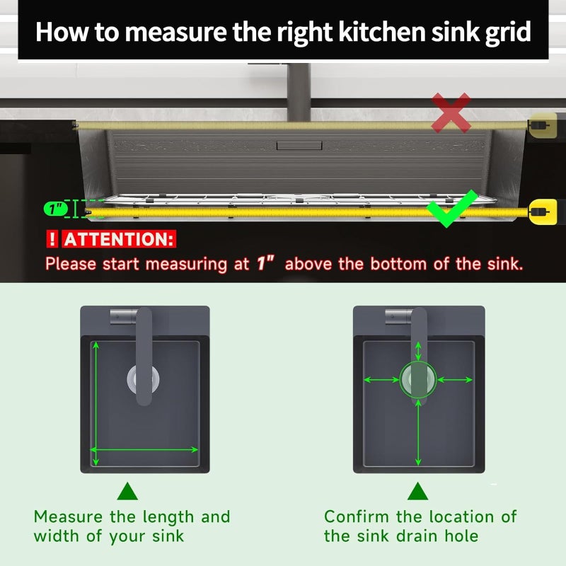 SUZLON 2Pack Stainless Steel Kitchen Sink Grid,13.2" x 11.6" x 1.2" Sink Protectors With Rear Drain Hole,Sink Rack for Bottom of Sink, Anti-rust Metal Sink Bottom Grid With 2Pack Sink Strainers - Image 5