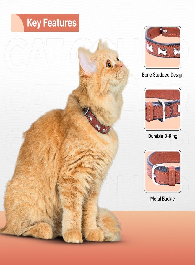 ADIL'S Adil’S Leather Cat Collar - Stylish Six Bone Studded Design, Breakaway Soft pet Collar, Adjustable Metal Buckle with Strong D-Ring for Leash attachments,Comfortable & Secure (Cognac) - Image 3