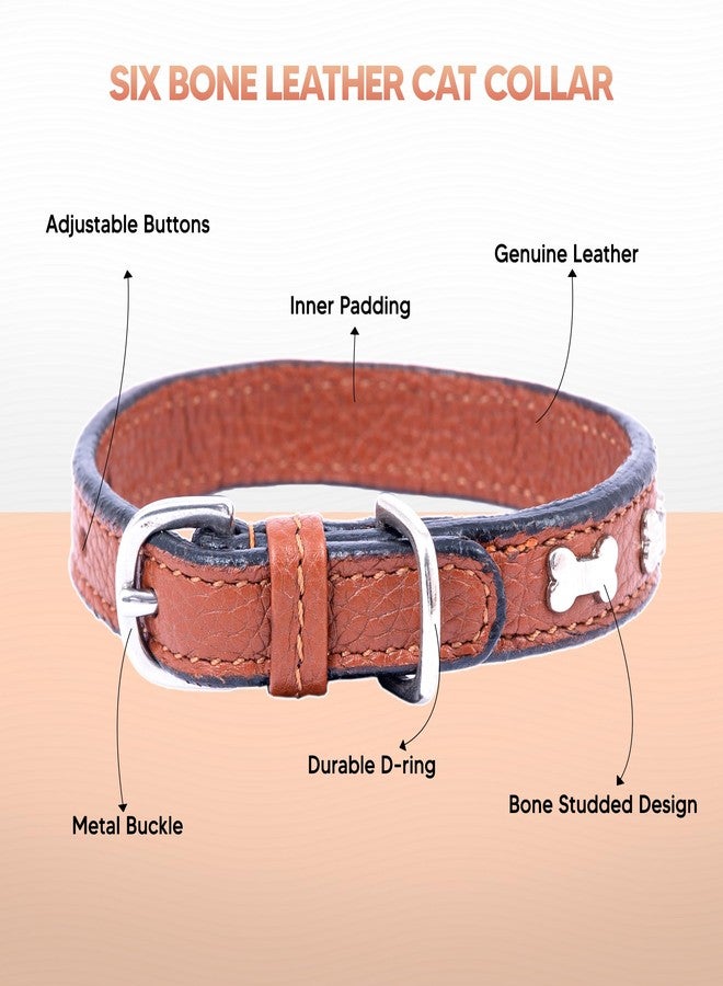 ADIL'S Adil’S Leather Cat Collar - Stylish Six Bone Studded Design, Breakaway Soft pet Collar, Adjustable Metal Buckle with Strong D-Ring for Leash attachments,Comfortable & Secure (Cognac) - Image 2