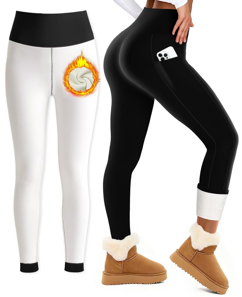 Bluemaple Women's Fleece Lined Leggings High Waisted Tummy Control Thermal Warm Winter for Women Workout Yoga Pants - Image 1