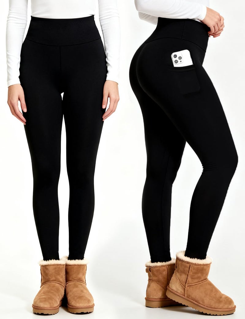Bluemaple Women's Fleece Lined Leggings High Waisted Tummy Control Thermal Warm Winter for Women Workout Yoga Pants - Image 2