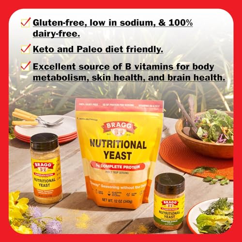 Bragg Premium Nutritional Yeast Seasoning - Vegan, Gluten Free – Good Source of Protein & Vitamins – Nutritious Savory Parmesan Cheese Substitute (Original, 12 Ounce (Pack of 1)) - Image 3