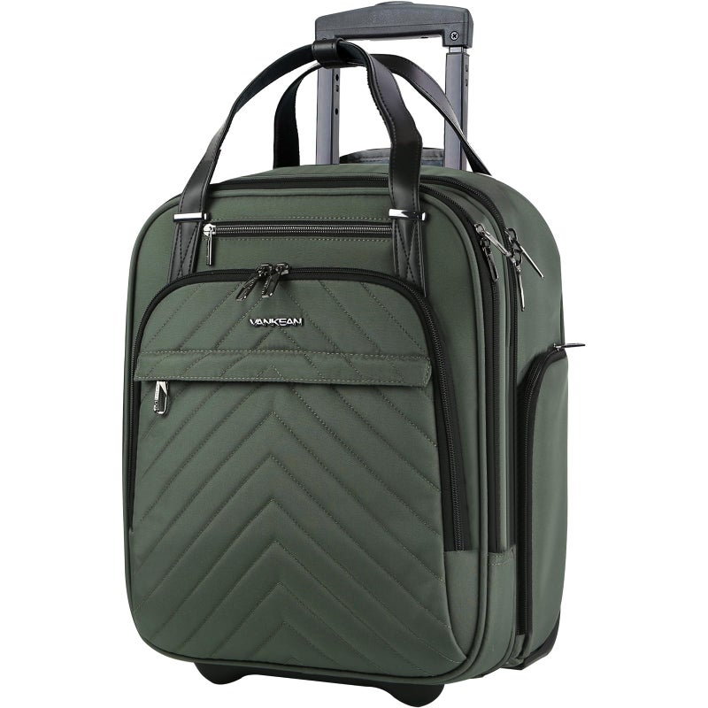VANKEAN Carry On Underseat 16-inch Multi-functional Underseater Lightweight Overnight Suitcase with Wheels, Roller Case for Men Women Travel Business, Army Green - Image 1