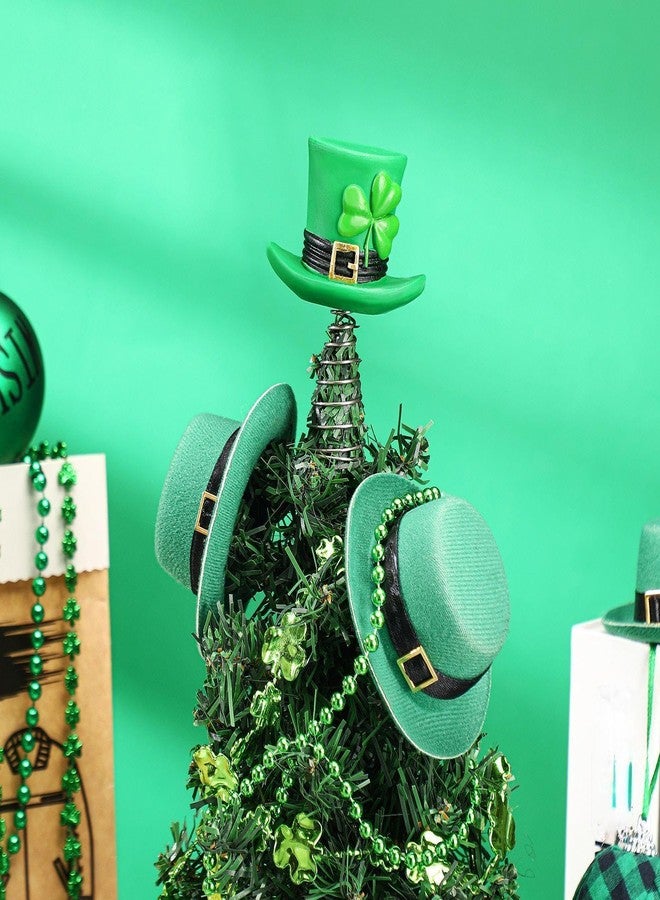 Queekay 4 Inches St Patrick's Day Hat Miniature Tree Topper Green Irish Lucky Shamrock Ornaments Mini Tree Topper Decorations for Holiday Party Supplies Gift - Image 4