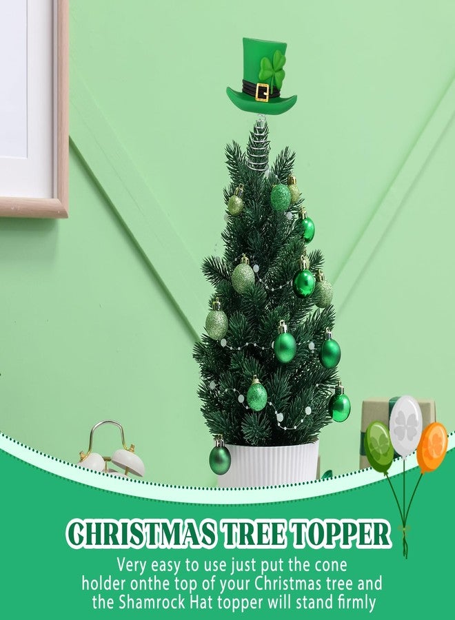 Queekay 4 Inches St Patrick's Day Hat Miniature Tree Topper Green Irish Lucky Shamrock Ornaments Mini Tree Topper Decorations for Holiday Party Supplies Gift - Image 5
