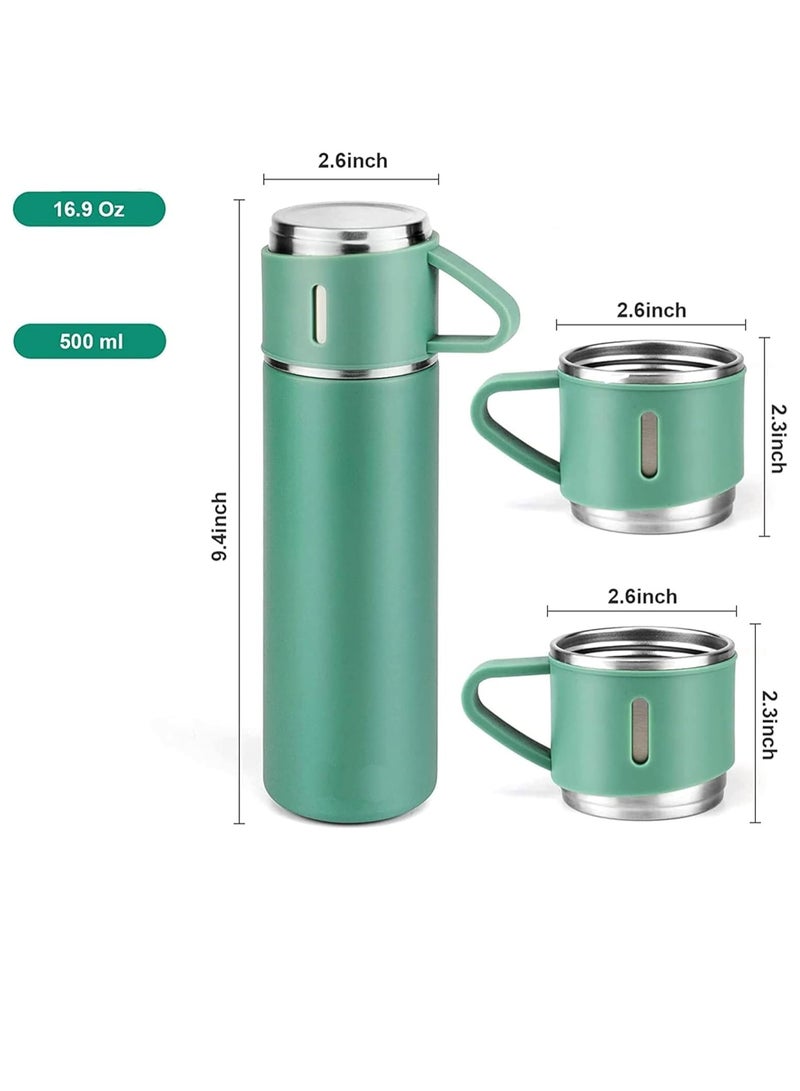 ELTRAZONE 500ml Stainless Steel Vacuum Thermos Flask with Silicone Handle & Insulated Water Bottle – 2 Stainless Steel Cups Set for Hot & Cold Beverages, Outdoor Travel Gift Box (2 PACK, GREEN)  - Image 4