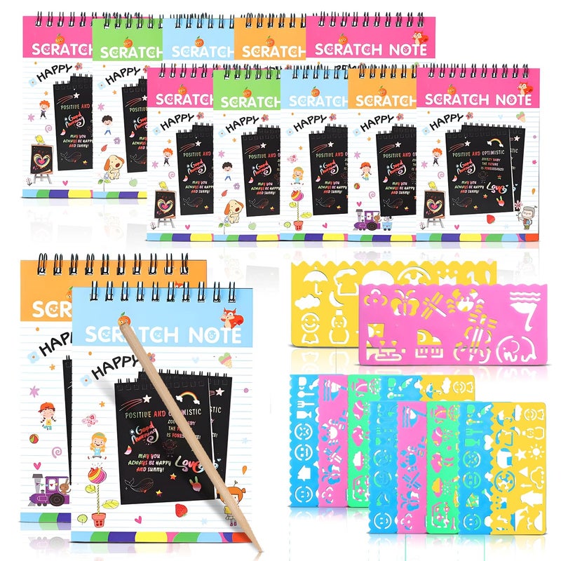 Scratch Book with Stencil Scale for Kids, Bulk Return Gifts for Birthday, Magic Activity Kit, Thoughtful Return Gifts for Girls & Boys Ages 3 & Above, Art & Craft Kit for Kids (Small 12 Set)