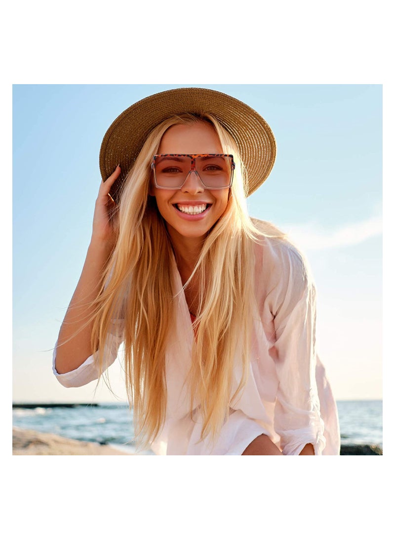 KASTWAVE Sunglasses Square Oversized Sunglasses for Women Men 2Pcs UV Protection Anti Eyestrain Big Flat Top Fashion Shield Rimless Shades for Driving Traveling All-match Sunglasses - Image 4