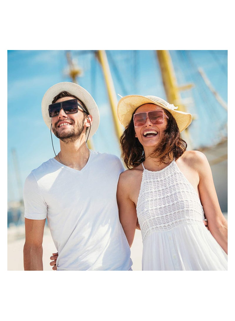 KASTWAVE Sunglasses Square Oversized Sunglasses for Women Men 2Pcs UV Protection Anti Eyestrain Big Flat Top Fashion Shield Rimless Shades for Driving Traveling All-match Sunglasses - Image 2