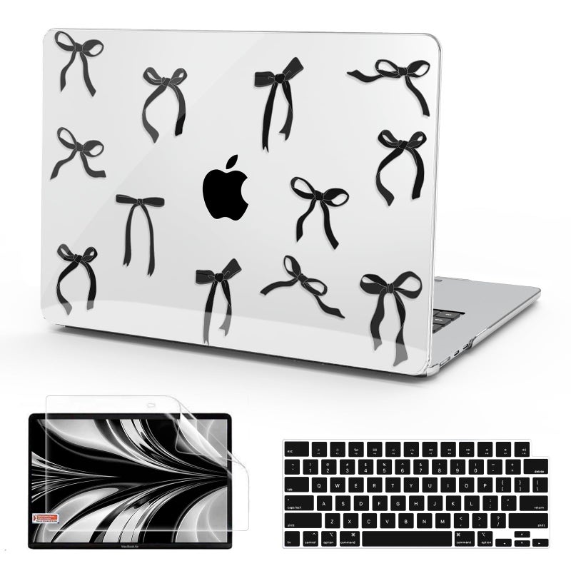 B BELK Compatible with MacBook Air 13 inch Case 2026 2025 2024 2023 2022 Release M4 M3 M2 A3240 A3113 A2681, Plastic Hard Shell+Keyboard Cover+Screen Protector for MacBook Air 13.6 inch Case,Black Bow - Image 1