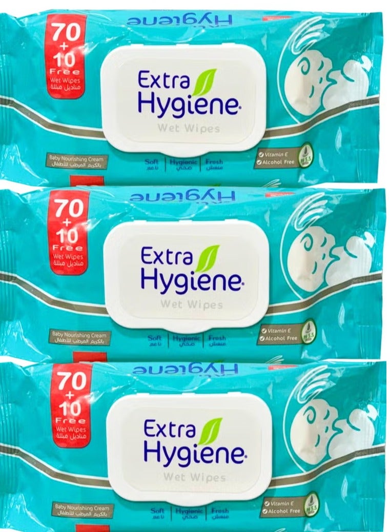 Hygiene Extra Hygiene Wipes Baby nourishing cream 70+10 Wet Wipes 3 Pcs