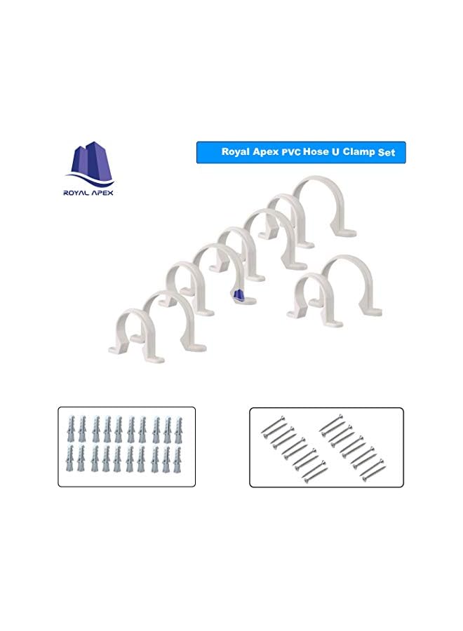 Royal Apex PVC White U Clamps Fastener Hanger Pipe Clamps Clip with Screw and Plug, for Conduit Pipe Fixing Bracket and Support Water Pipe and Gas Pipe – 10 Pcs (1 Inch) - Image 2
