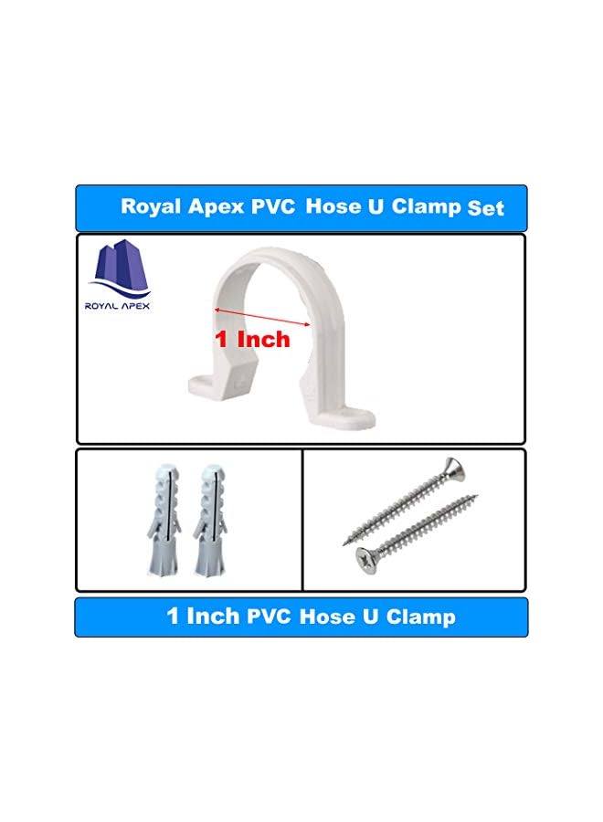 Royal Apex PVC White U Clamps Fastener Hanger Pipe Clamps Clip with Screw and Plug, for Conduit Pipe Fixing Bracket and Support Water Pipe and Gas Pipe – 10 Pcs (1 Inch) - Image 3