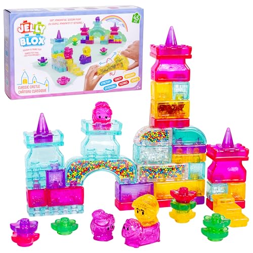Jelly Blox Classic Castle Set Includes 45 Pieces Toddler Preschool Building Blocks Kids Can Squeeze Stretch Squish MESH ACCREDITED Safety Tested OuchFree Sensory Play Toy for Ages 2 - Image 1