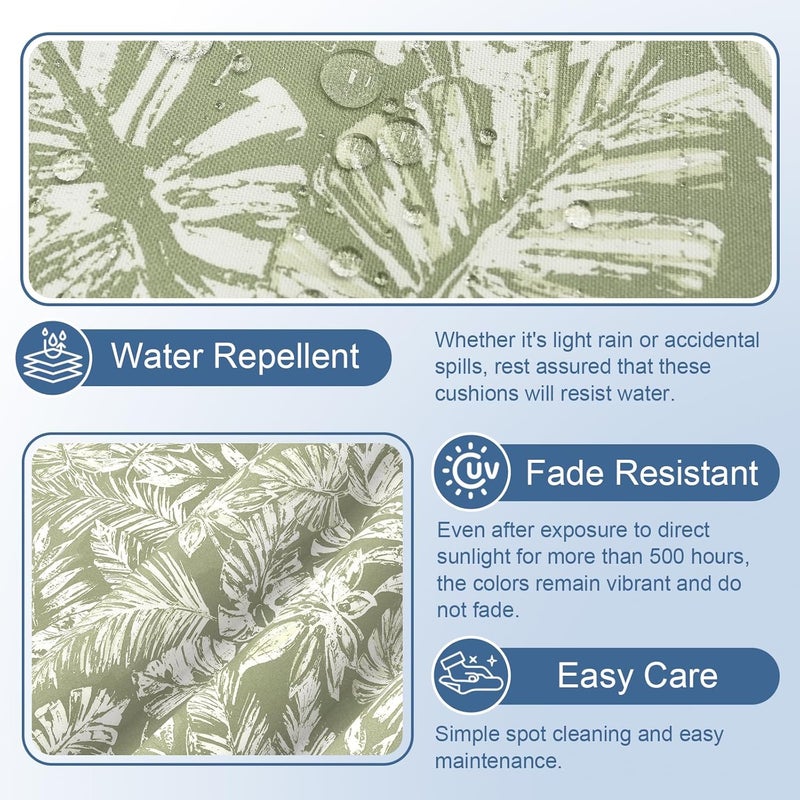 LVTXIII Patio Chair Cushions 19"x19"x3", Water-Repellent Outdoor Seat Cushions for Patio Furniture, Square Chair Pads with Ties for Home Garden Decoration, Set of 2, Tropical Leaf Green - Image 3