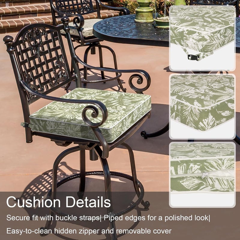 LVTXIII Patio Chair Cushions 19"x19"x3", Water-Repellent Outdoor Seat Cushions for Patio Furniture, Square Chair Pads with Ties for Home Garden Decoration, Set of 2, Tropical Leaf Green - Image 2