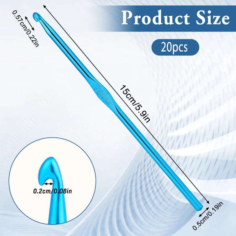 SynHHergyx Crochet Hooks, 20 Pcs 5mm Crochet Hook US Size H (Size 8) Aluminum Knitting Needles Crochet Supplies for DIY Yarn Crafts Beginners (Blue) - Image 2