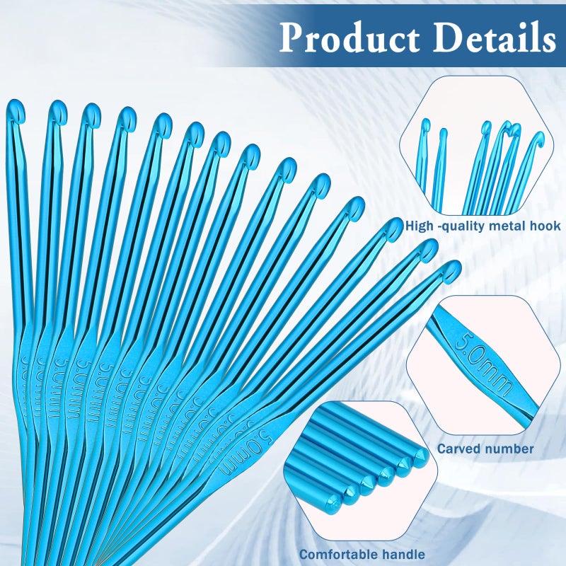 SynHHergyx Crochet Hooks, 20 Pcs 5mm Crochet Hook US Size H (Size 8) Aluminum Knitting Needles Crochet Supplies for DIY Yarn Crafts Beginners (Blue) - Image 3