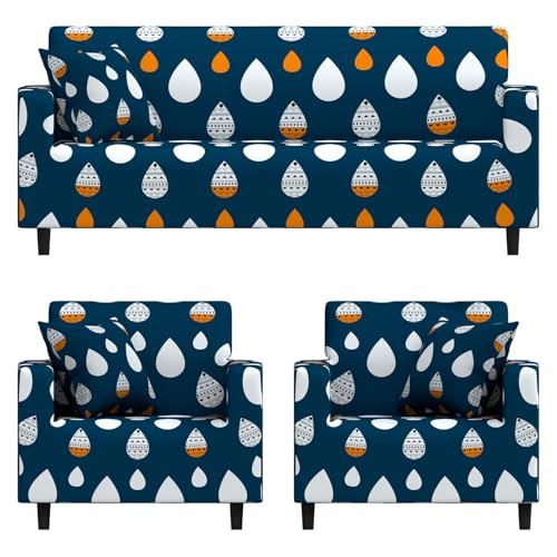 Furshine Sofa Cover 3 Seater and 2 Seater Fully Covered Universal 5 Seater Sofa Cover Non-Slip Sticky Elastic Stretchable Sofa Set Slipcover Protector for (3+1+1 Seater), Blue Drop - Image 1