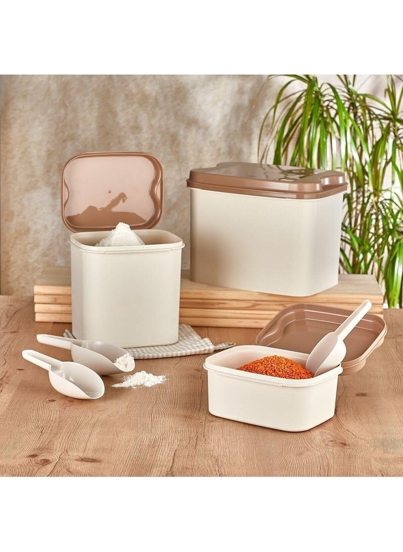 Comprox - Vip Ahmet Kumsal Flour and Legumes Container 10 Lt + 4.5 Lt + 1.6 Lt Gray Storage Container Shovel - Image 1