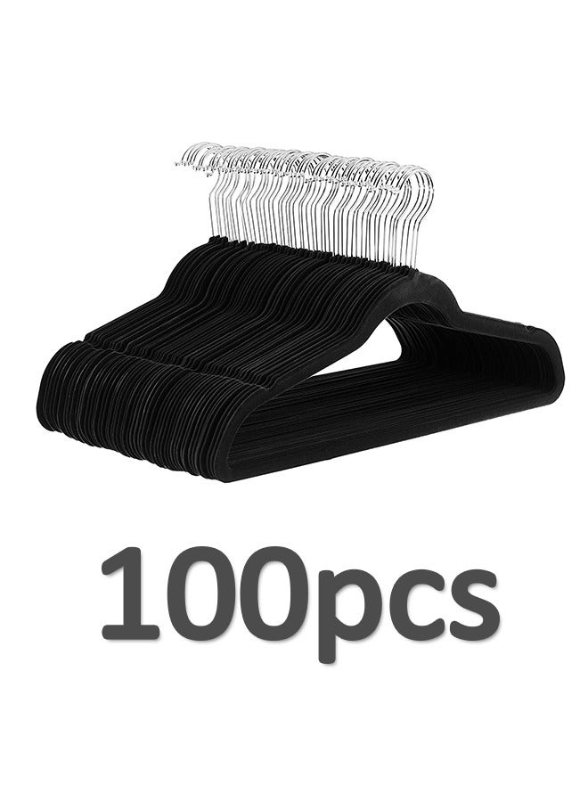 100-Pack Clothes Hangers 45cm Velvet Coat Hangers Non-Slip Space Saving Hangers Adult Hangers(Black) - Image 1