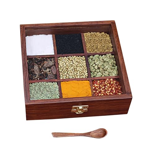 Woodiva Wooden Spices storage box for Kitchen containers with spoon - Image 3