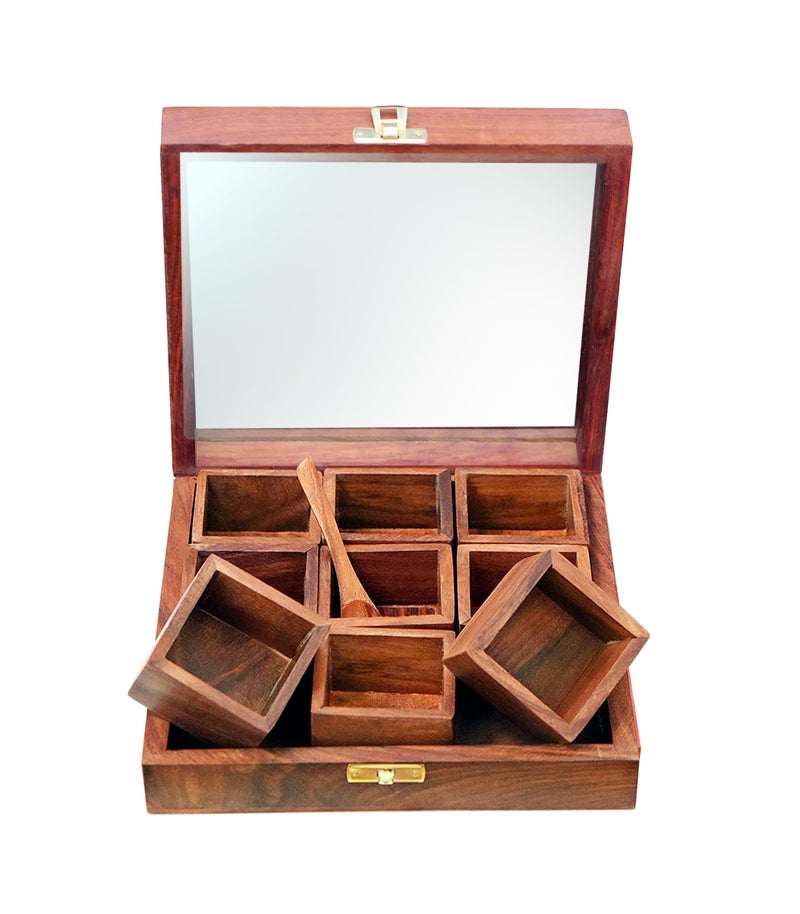 Woodiva Wooden Spices storage box for Kitchen containers with spoon - Image 2