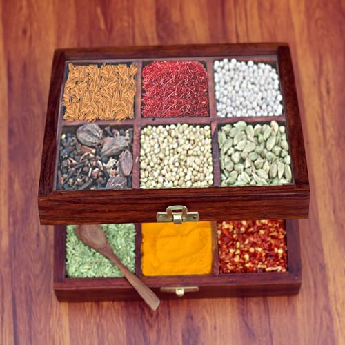 Woodiva Wooden Spices storage box for Kitchen containers with spoon - Image 5