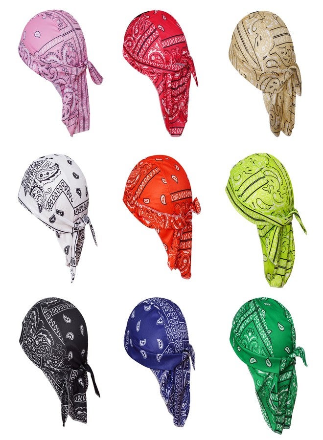 HOVEOX 9 Pieces Sweat Wicking Skull Cap Cooling Dew Rag Helmet Liner Bandana Skull Caps (Color 1) - Image 1