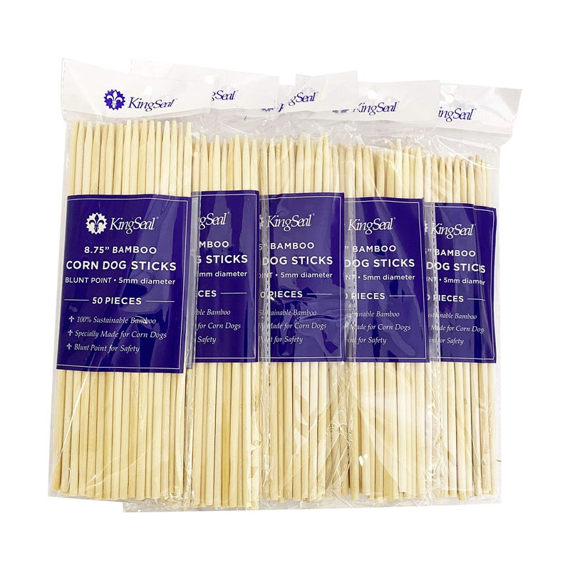 KingSeal أسياخ الذرة من خشب البامبو القابل للتجديد من كينغ سيل، 8.75 بوصة × 5 مم قطر، نقطة غير حادة للسلامة، عبوة تجزئة - 5 أكياس من 50 سيخ (250 قطعة) - Image 1