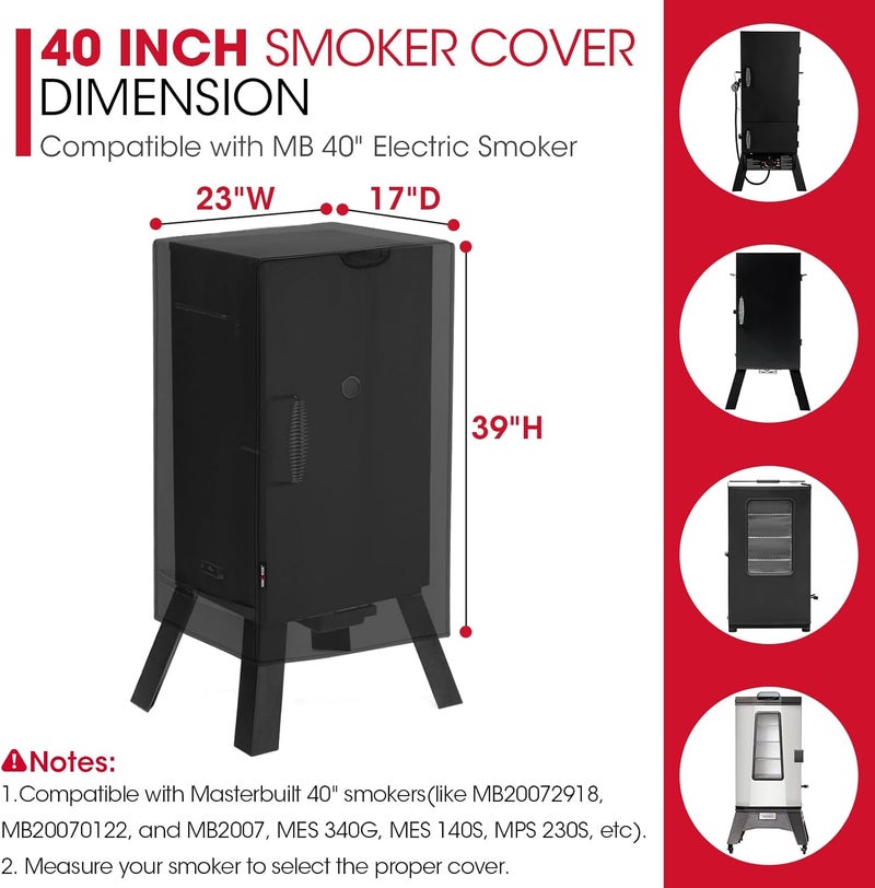 Unicook 40 Inch Smoker Cover for Masterbuilt, Outdoor Electric BBQ Smoker Grill Cover Heavy Duty Waterproof Fade Resistant, 23" W x 17" D x 39" H, Black Local & cross border ship compatible - Image 2