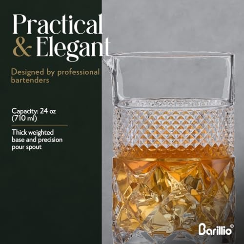 barillio 24 Oz Crystal Cocktail Mixing Glass | Seamless Lead-Free Crystal, Weighted Base Stirring Pitcher - Image 2
