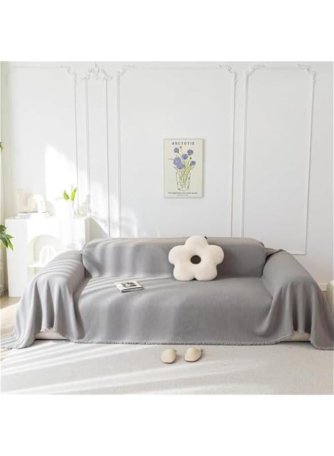 هوكور غطاء اريكة من بيبي، اغطية اريكة بوهو من الشانيل لـ 2-3 وسائد للاريكة المقسمة على شكل حرف L قابلة للغسل مع شراشيب وغطاء وسادة للاريكة والحيوانات الاليفة (رمادي، 180 × 180 سم) - Image 2