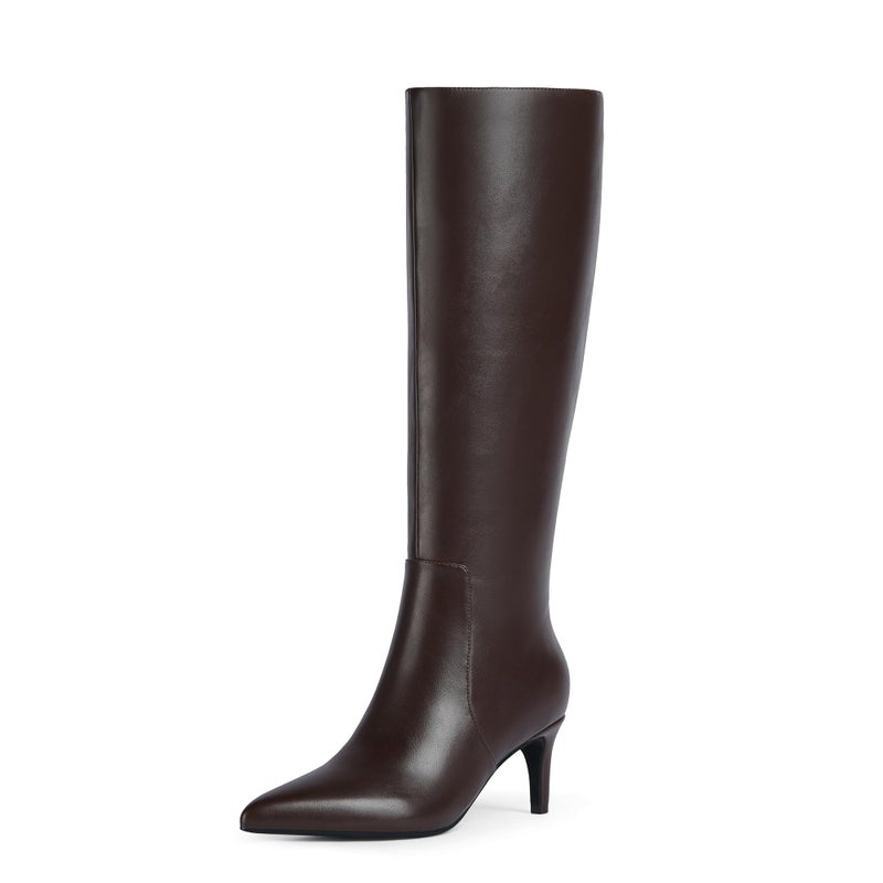 QIY Women Knee High Boots Chocolate Brown Boots Kitten Heel Pointed Toe Tall Fall Long Boots Size 8 - Image 4