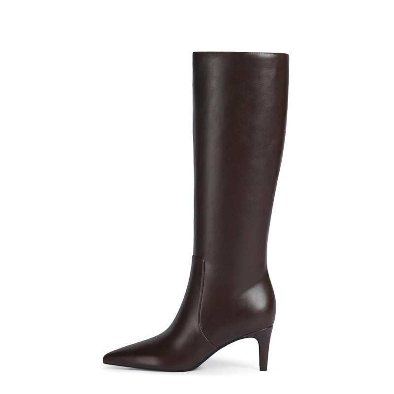 QIY Women Knee High Boots Chocolate Brown Boots Kitten Heel Pointed Toe Tall Fall Long Boots Size 8 - Image 1