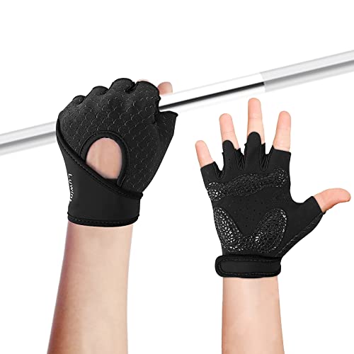 Luwint Kids Workout Gloves Ventilated Grip Exercise Gloves for Boys and Girls Weightlifting Hanging Gym Children 68 Years Black Medium - Image 1