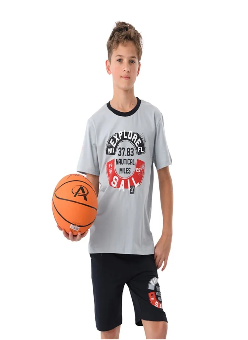 URBASY Urbasy Boys/Teens Printed round neck T-shirt with Navy blue solid shorts set
