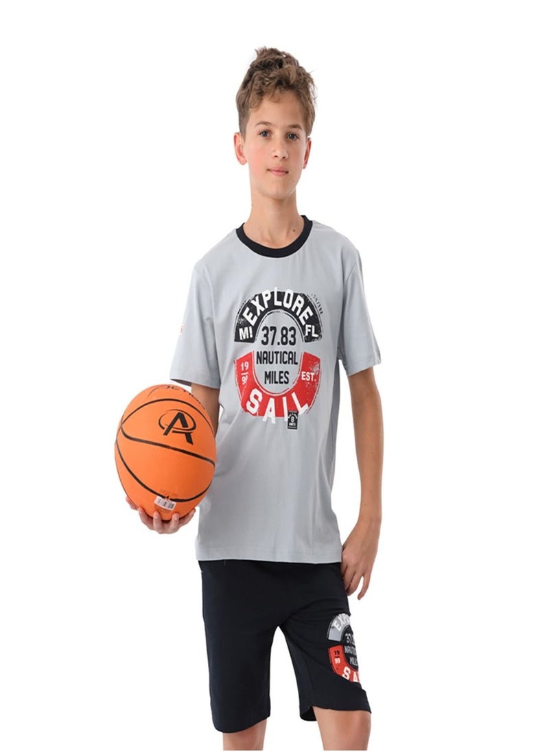 Urbasy Boys/Teens Printed round neck T-shirt with Navy blue solid shorts set - Image 1