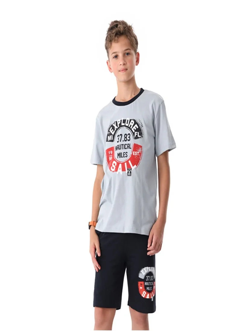 URBASY Urbasy Boys/Teens Printed round neck T-shirt with Navy blue solid shorts set