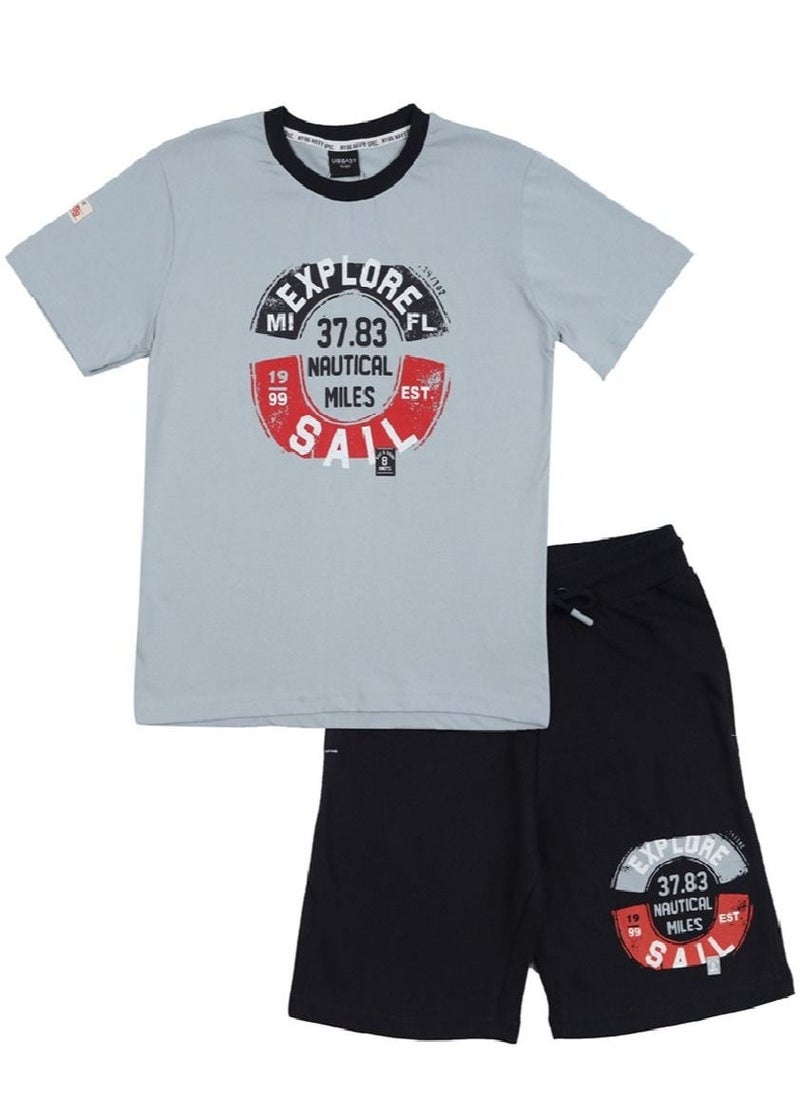 Urbasy Boys/Teens Printed round neck T-shirt with Navy blue solid shorts set - Image 3