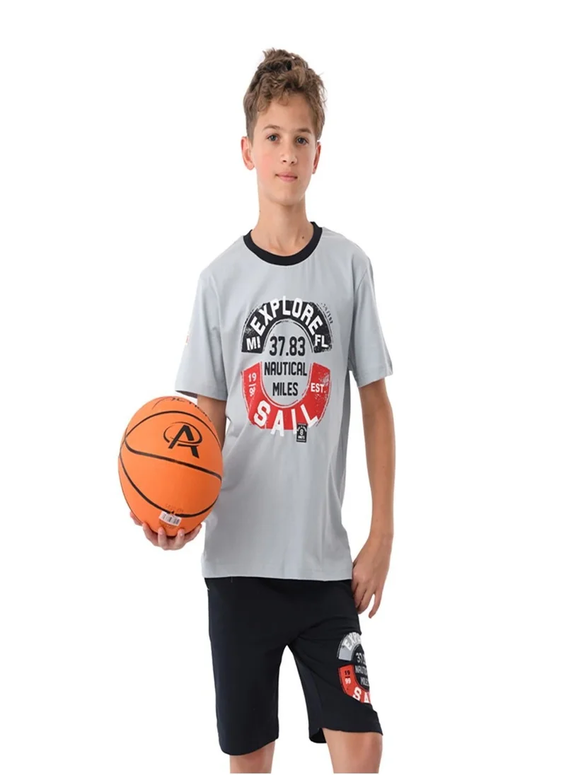 ورباسي طقم تي شيرت أزرق فاتح برقبة دائرية وطبعة أورباسي بويز / تينز مع شورت أزرق كحلي متين