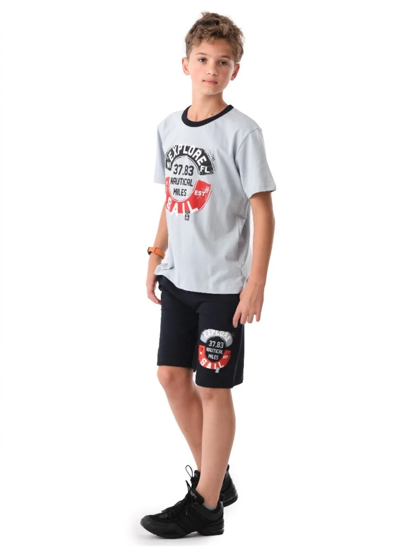 ورباسي طقم تي شيرت أزرق فاتح برقبة دائرية وطبعة أورباسي بويز / تينز مع شورت أزرق كحلي متين