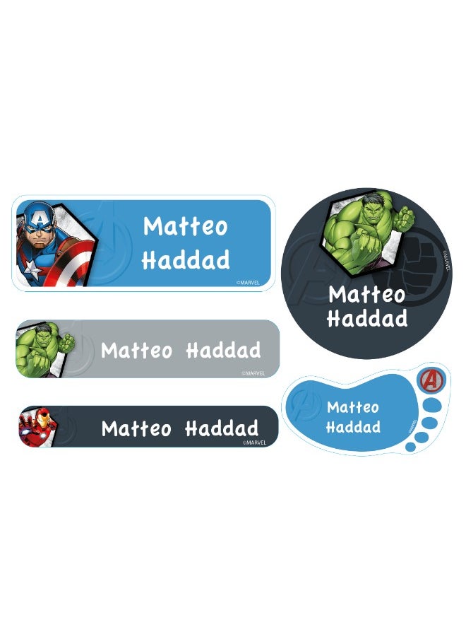 Essmak - Marvel Personalized Waterproof Name Labels for Kids – Set of 74 Custom Stickers for School Supplies, Lunch Boxes, Clothes and Toys - Image 1
