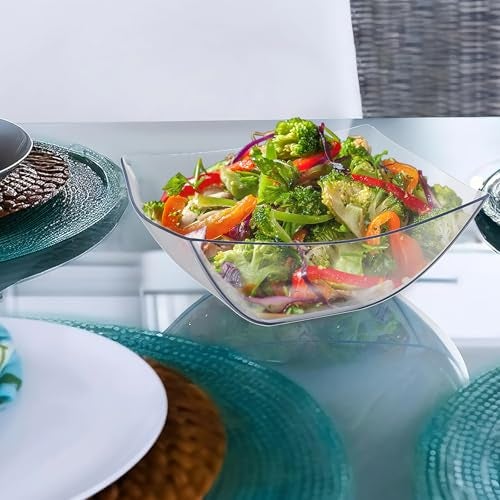 Blue Sky Square Fancy Clear 64oz Serving Bowl (1 Count) | Elegant Disposable Plastic - Ideal for Parties & Events - Image 3