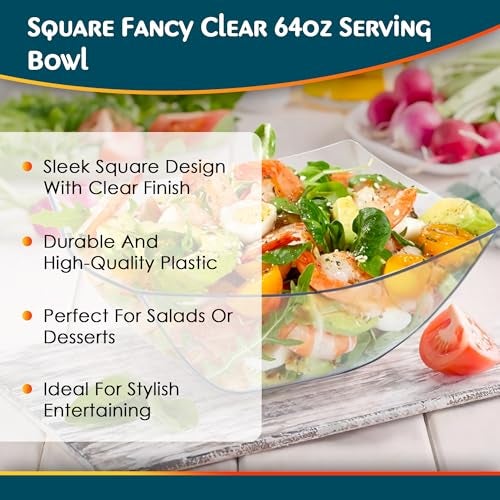 Blue Sky Square Fancy Clear 64oz Serving Bowl (1 Count) | Elegant Disposable Plastic - Ideal for Parties & Events - Image 5